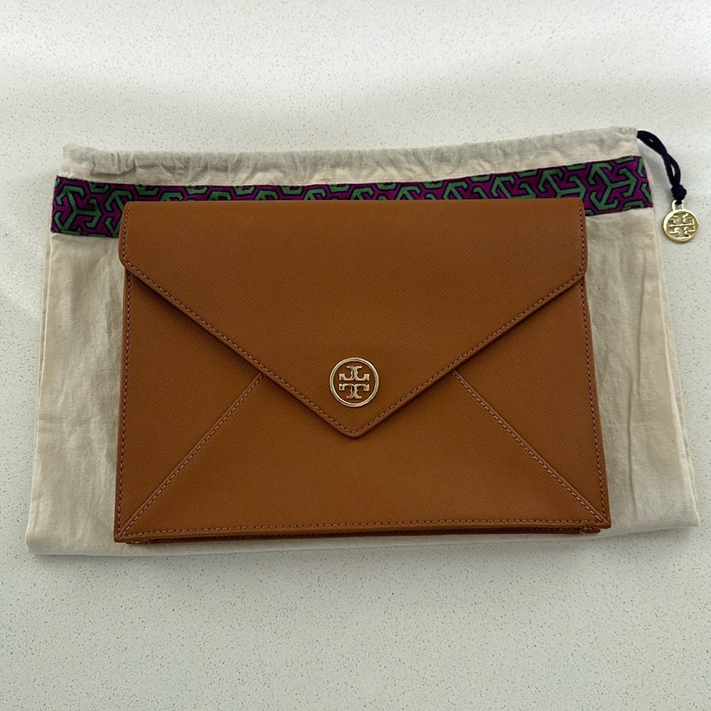 Tory Burch Brown Leather Envelope Clutch